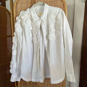 Anthropologie Maeve White Lace Detail Shirt